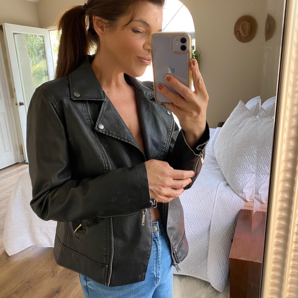 Vegan Faux Leather Moto Jacket Black Medium